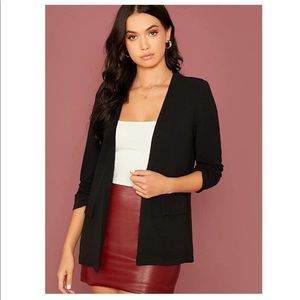 Open Front Blazer Plaid Roll Up Sleeve Jacket